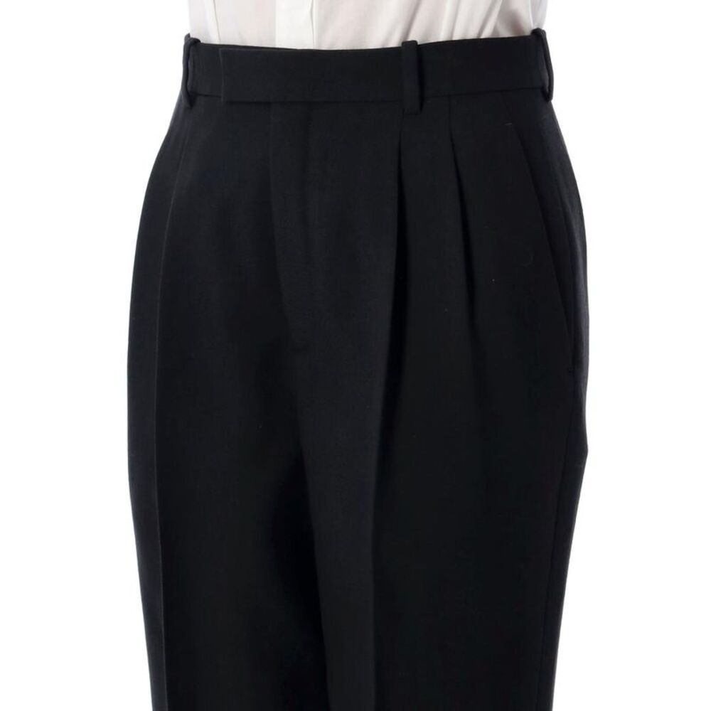 SAINT LAURENT High-Waisted Pleated Wool Trousers Women BLACK Pants - Picture 3 of 3